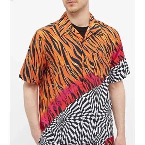 Vans Vault‎ X Aries Shirt Men's XS Orange DISTORTED Check Tiger Button Up Skater